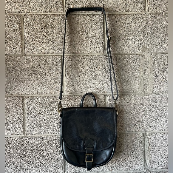 HOBO International Black Leather Saddle Bag Crossbody Purse Bronze Hardware - Picture 2 of 6